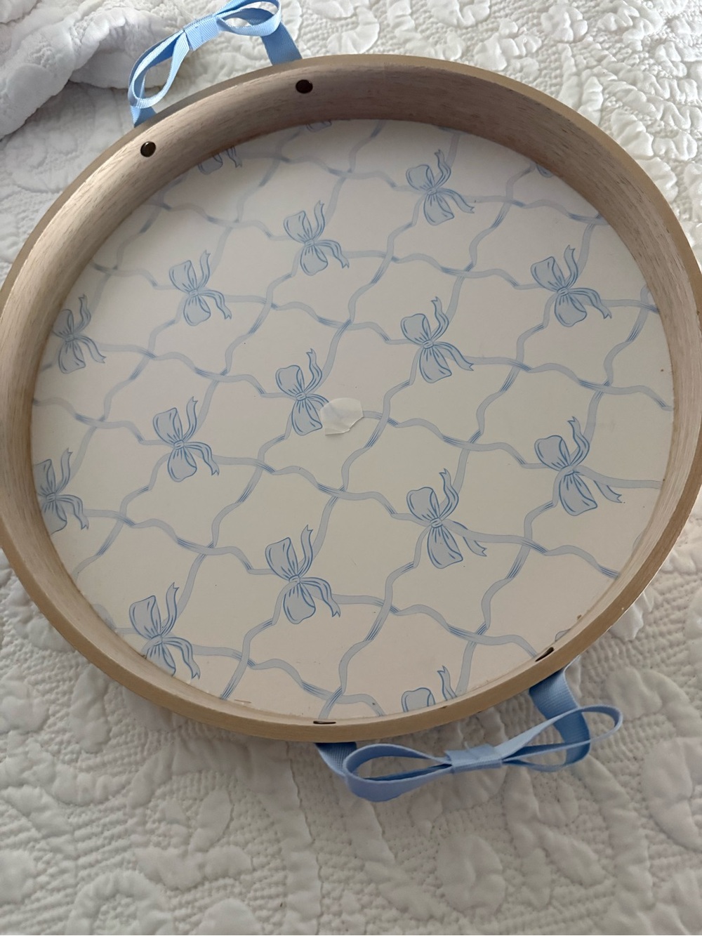 Target Bullseye Playground Blue Coquette Bow Wood Tray